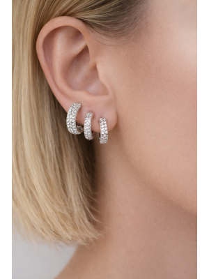 Çelik Küpe Parlak Zirkon Halka Küpe