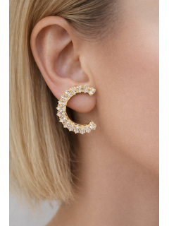 Çelik Küpe Zirkon Taşlı C Form Gold Çelik Küpe Zirkon Taşlı C Form Gold