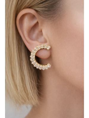 Çelik Küpe Zirkon Taşlı C Form Gold