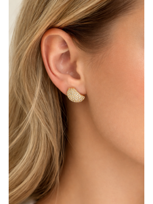 Çelik Küpe Taşlı Damla Gold